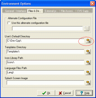 Dev-C++ default directory dialog