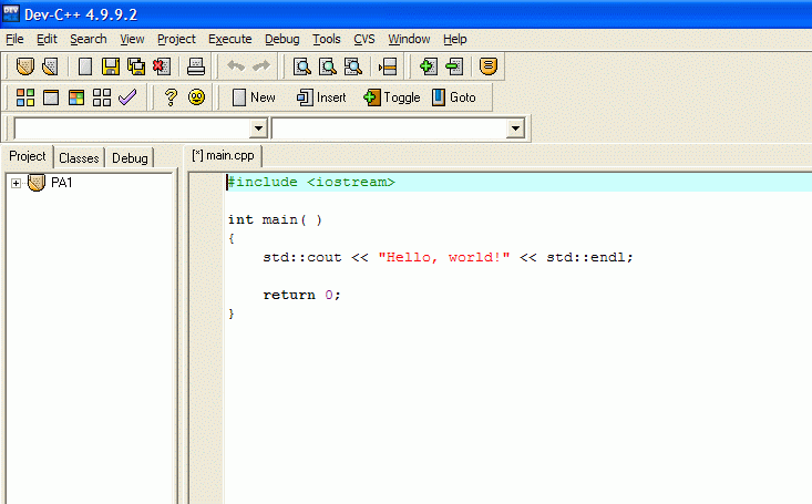 Code Hello World Dev C++
