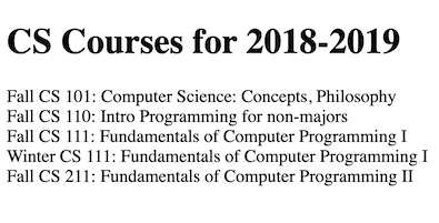 text list of courses